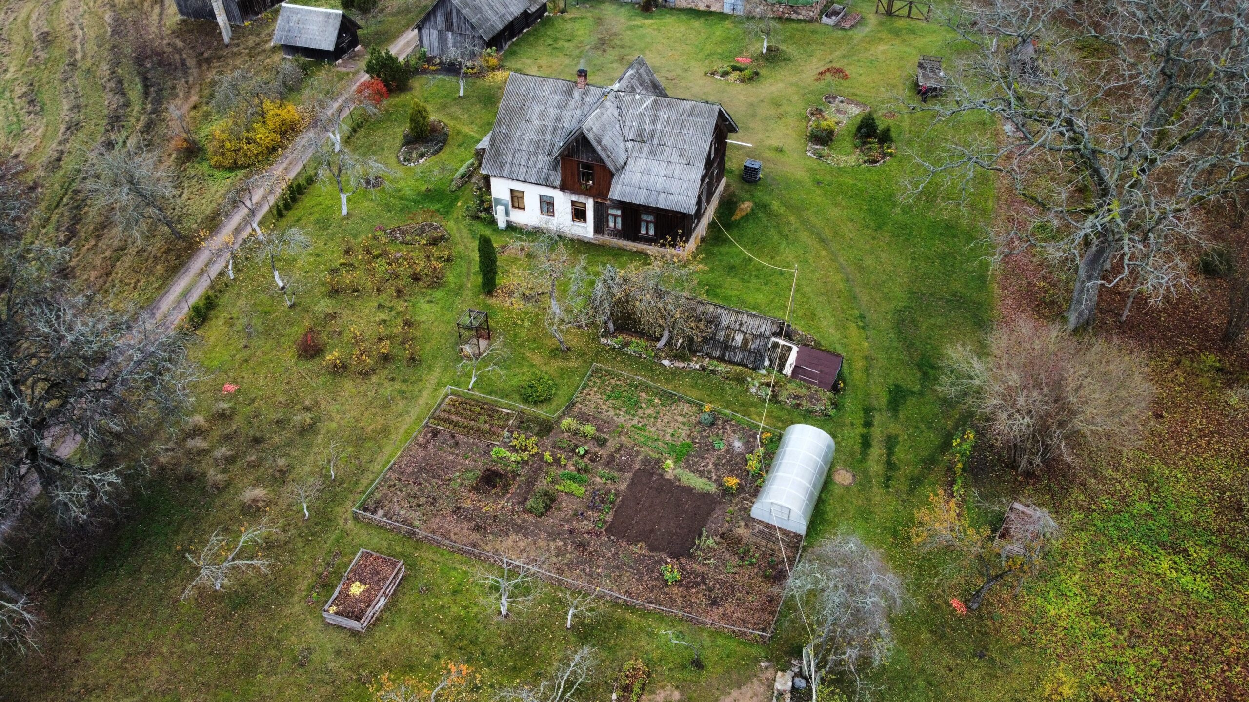 aerial photo of a house and garden